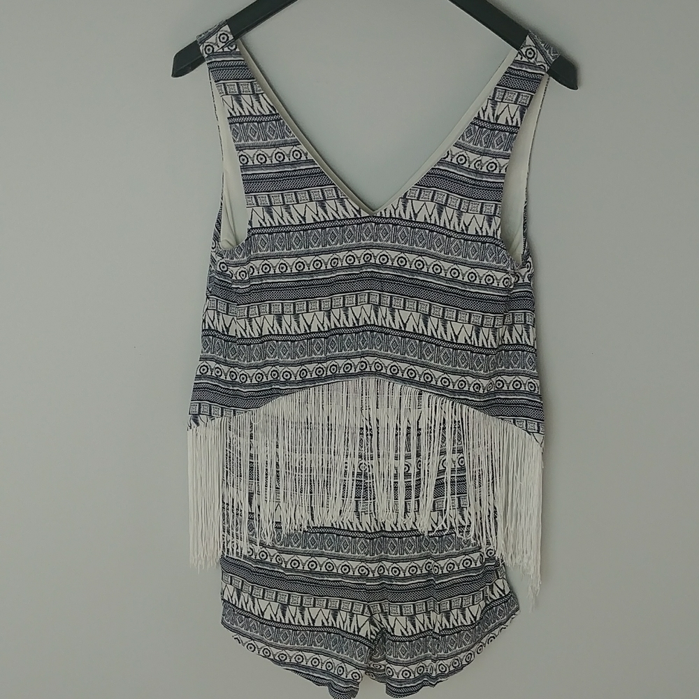 Brand New With Tag Paper Crane Fringe Popover Printed Romper